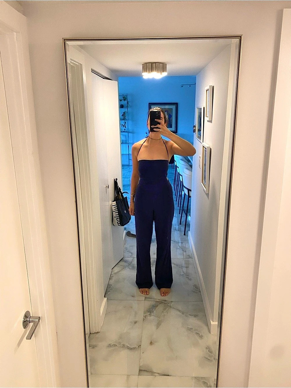 100% Cotton Open Back Jumpsuit - Navy